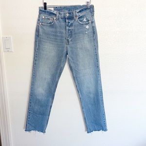 Gap Cheeky Straight High Rise Raw Hem Light Jeans